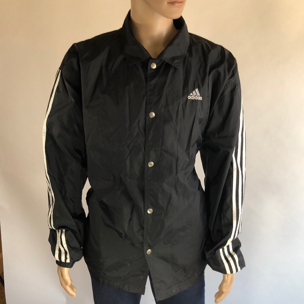 VTG Adidas XL Windbreaker 3 Striped Snap Button